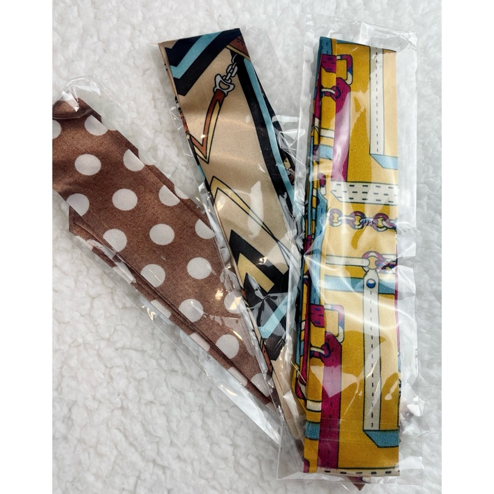 (NWOT) 3-Piece Multicolored Patterned Twilly Scarf Bundle - Picture 12 of 13
